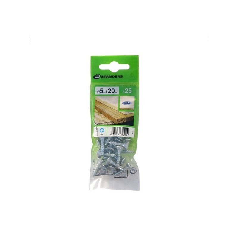 Lot De 25 Vis Acier Tête Fraisée Standers, Diam.5 Mm X L.20 Mm