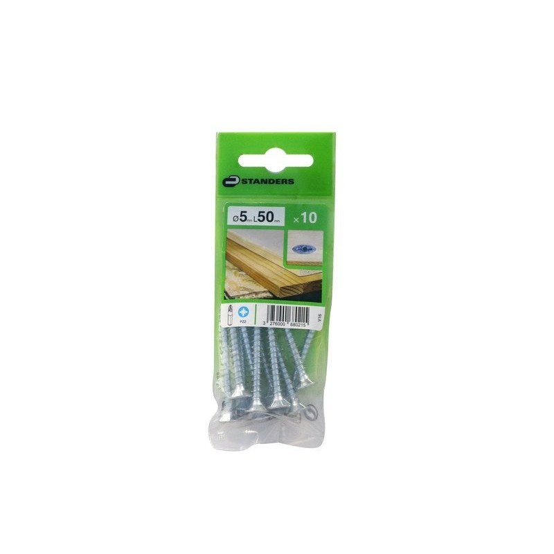 Lot De 10 Vis Acier Tête Fraisée Standers, Diam.5 Mm X L.50 Mm