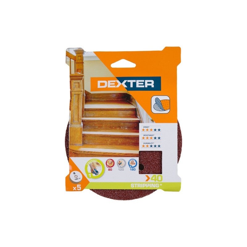 Lot De 5 Disques Abrasifs Dexter, 150 Mm, Grains 40