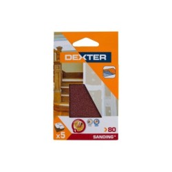 Lot de 5 feuilles abrasif bois grains 80, DEXTER, 100 x 70