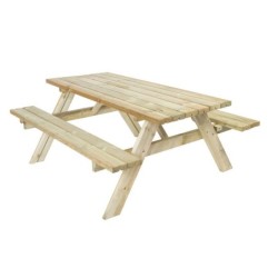 Table de pic-nic rectangulaire en bois naturel 6 personnes