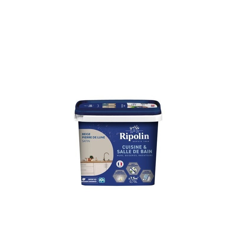 Peinture Mur Cuisine Et Bain Ripolin Beige Pierre Satiné 0.75 L