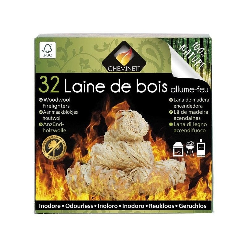 Allume-feu laine de bois CHEMINETT boite de 32