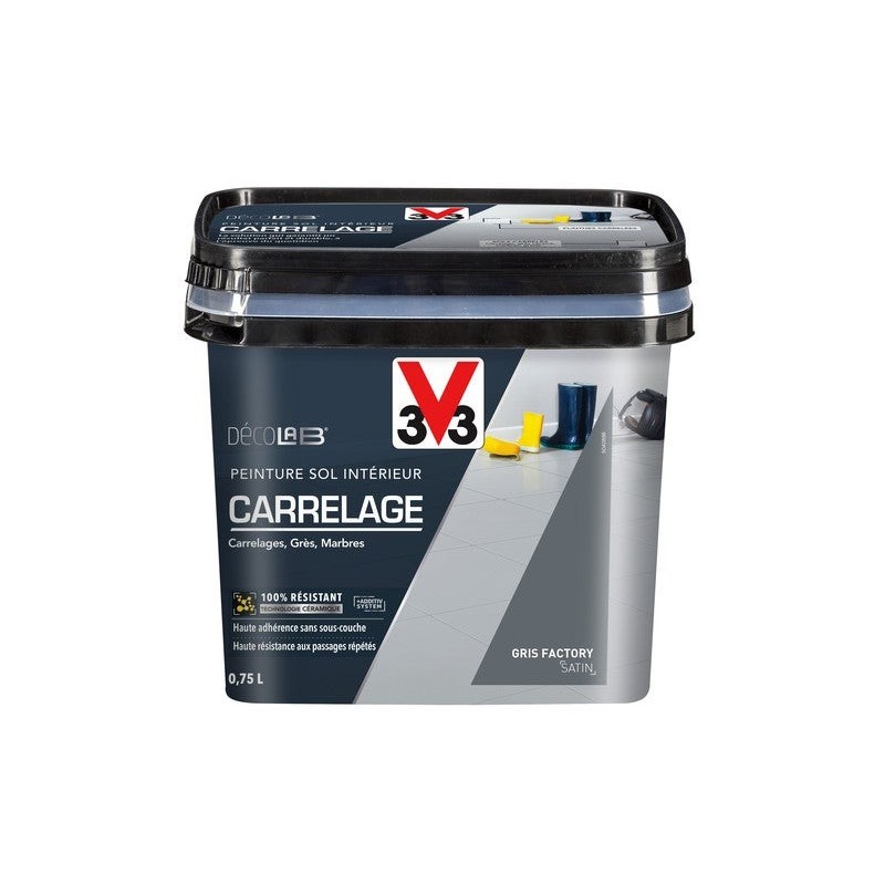 Peinture sol, carrelage Décolab V33, gris factory satiné, 0.75L