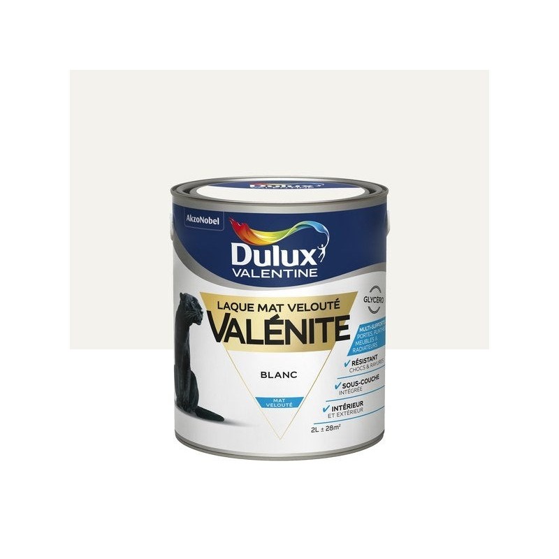 Peinture laque boiserie Valénite DULUX VALENTINE blanc mat 2 l