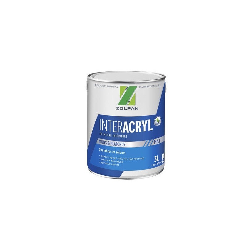 Peinture Mur Et Plafond Zolpan Inter Acrylique Blanc Mat, 3 L