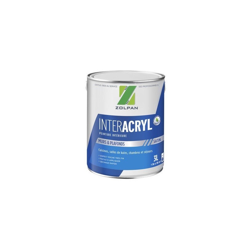 Peinture Mur Et Plafond Zolpan Inter Acrylique Blanc Satiné, 3 L