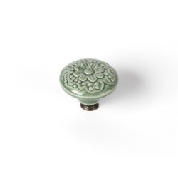 Bouton De Meuble Rond Porcelaine Brillant Vert H.27 X L.44 X P.44 Mm