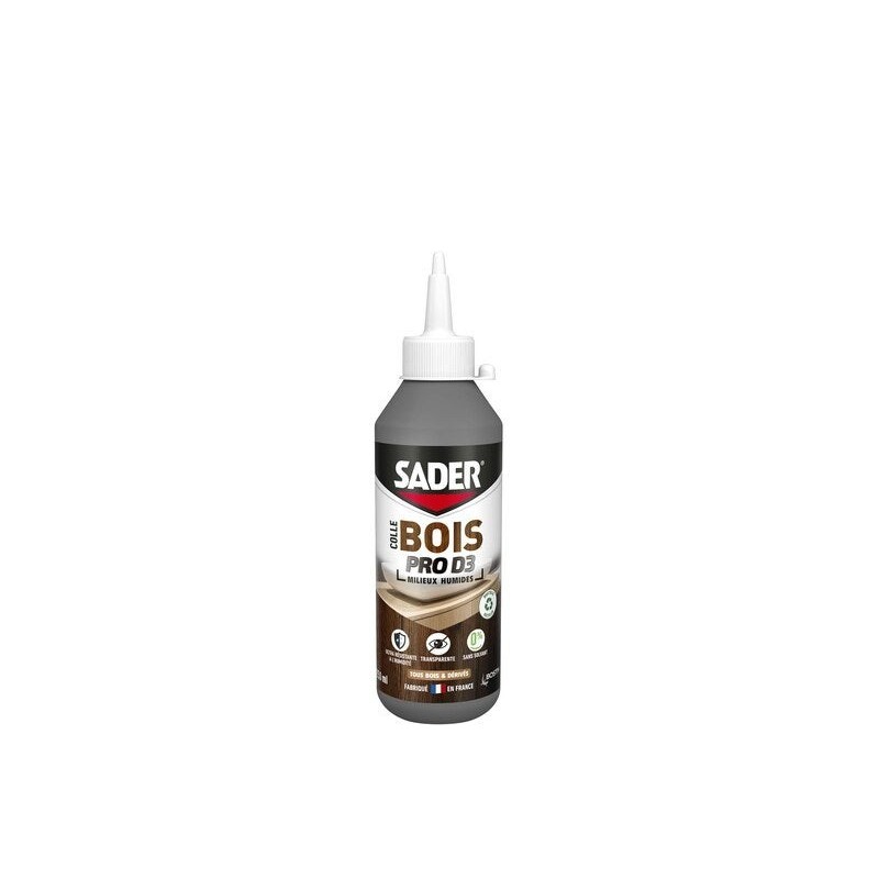 Colle d'assemblage vinyl bois d3 milieux humides sader pro bib 250g